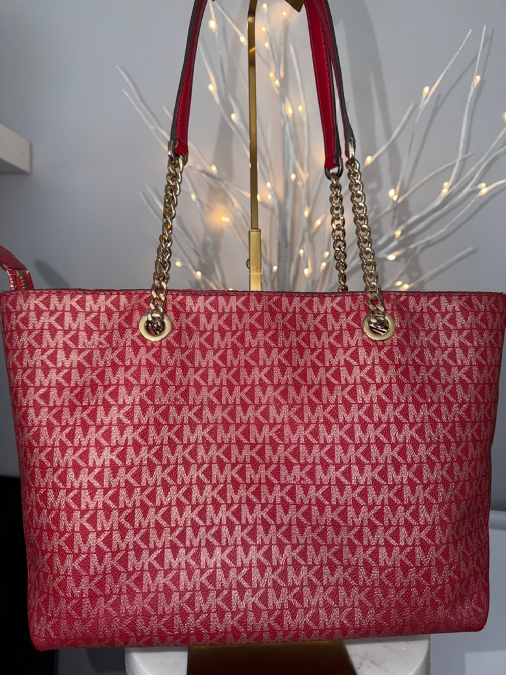Michael Kors, GUC red & cream signature logo shoulder bag 14 x 9 "by 4 deep - Picture 2 of 14